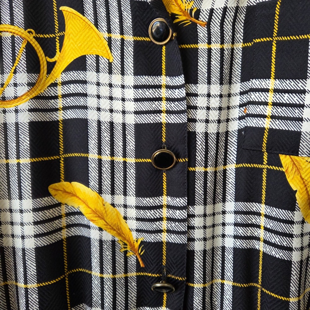 Adrianna‎ Papell Vintage 100% Silk Wool Plaid Horn Print 2 Piece Skirt Set Sz 10 - Picture 4 of 12